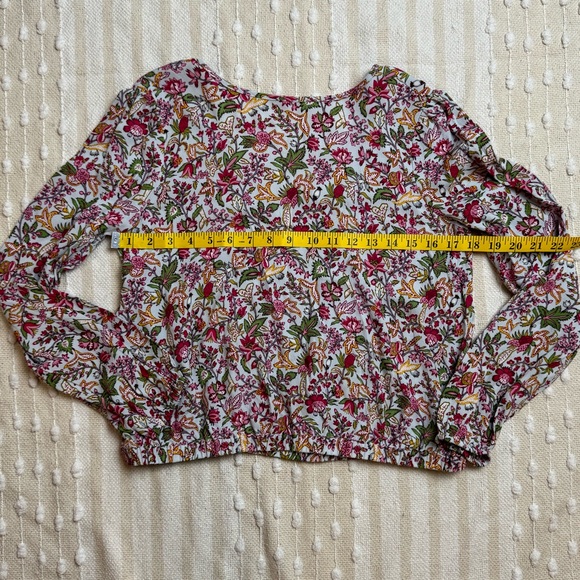 Loft Jungle Wrapped Back floral long sleeve cropped top size xs - Picture 3 of 12